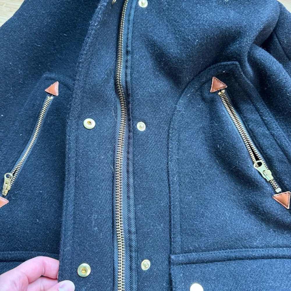 J.Crew Chateau Parka Italian Stadium-Cloth Wool Black Hooded Coat J5488 Women 10 - Picture 7 of 16